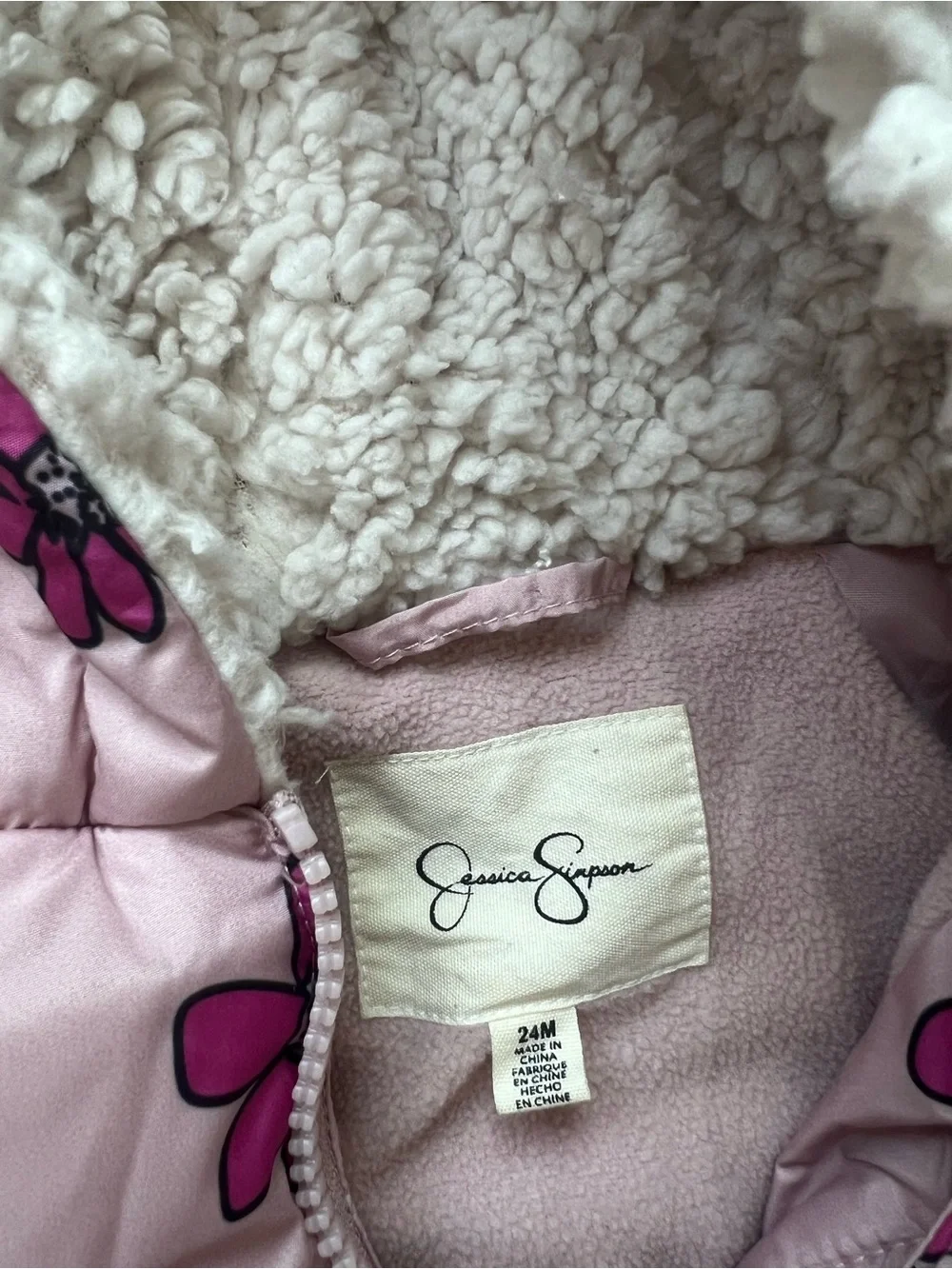 Jessica Simpson Pink Floral Sherpa-Lined Puffer Jacket
